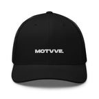 Front view of MOTVVE black mesh trucker hat