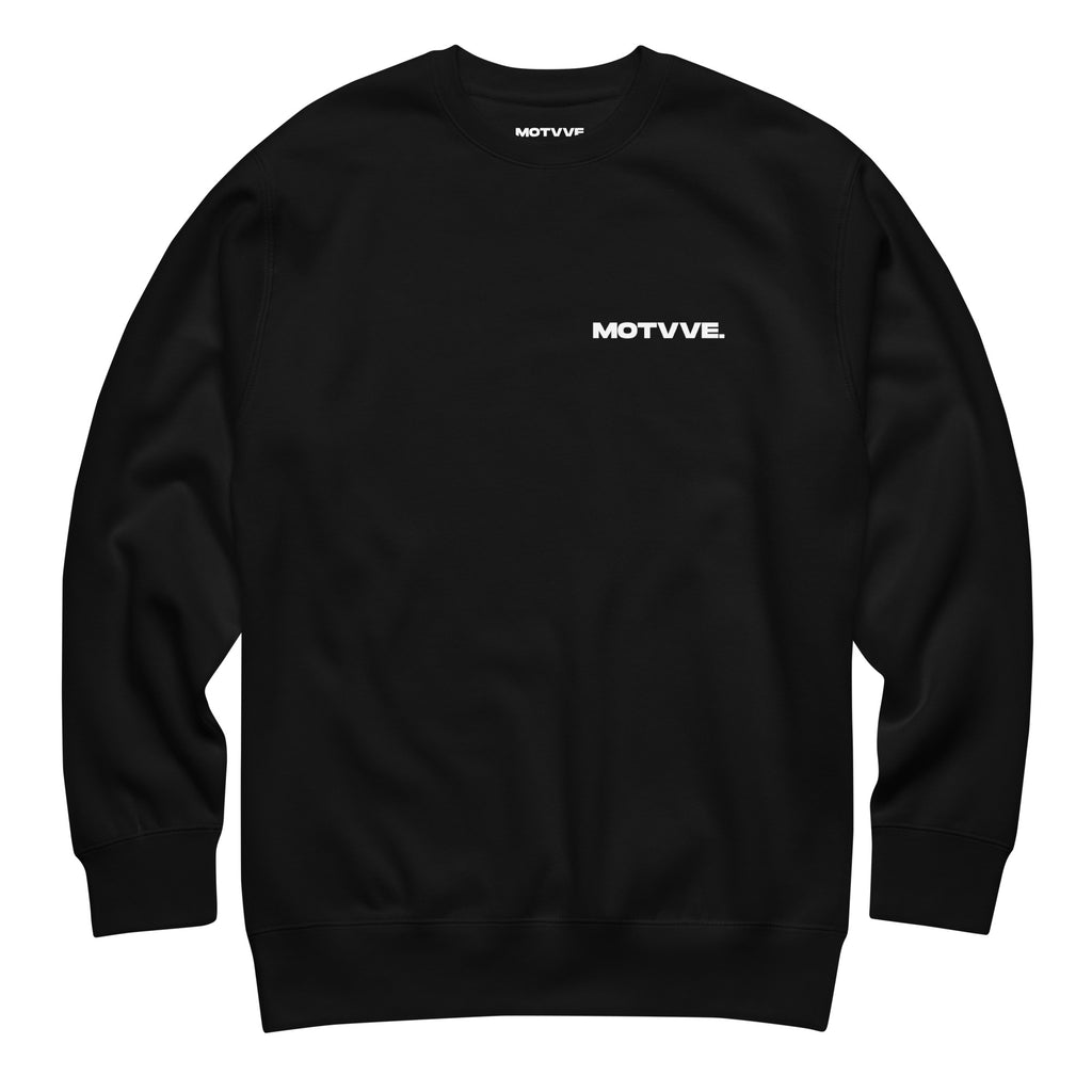 Black sweatshirt with 'MOTVVE' logo on a white background